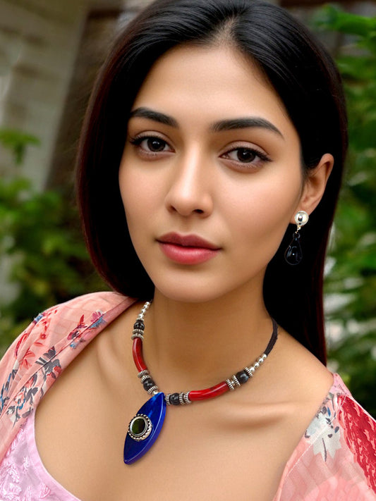 Tribal Boho Stylish Navratri Dandiya Necklace Set with Earrings for Women & Girls