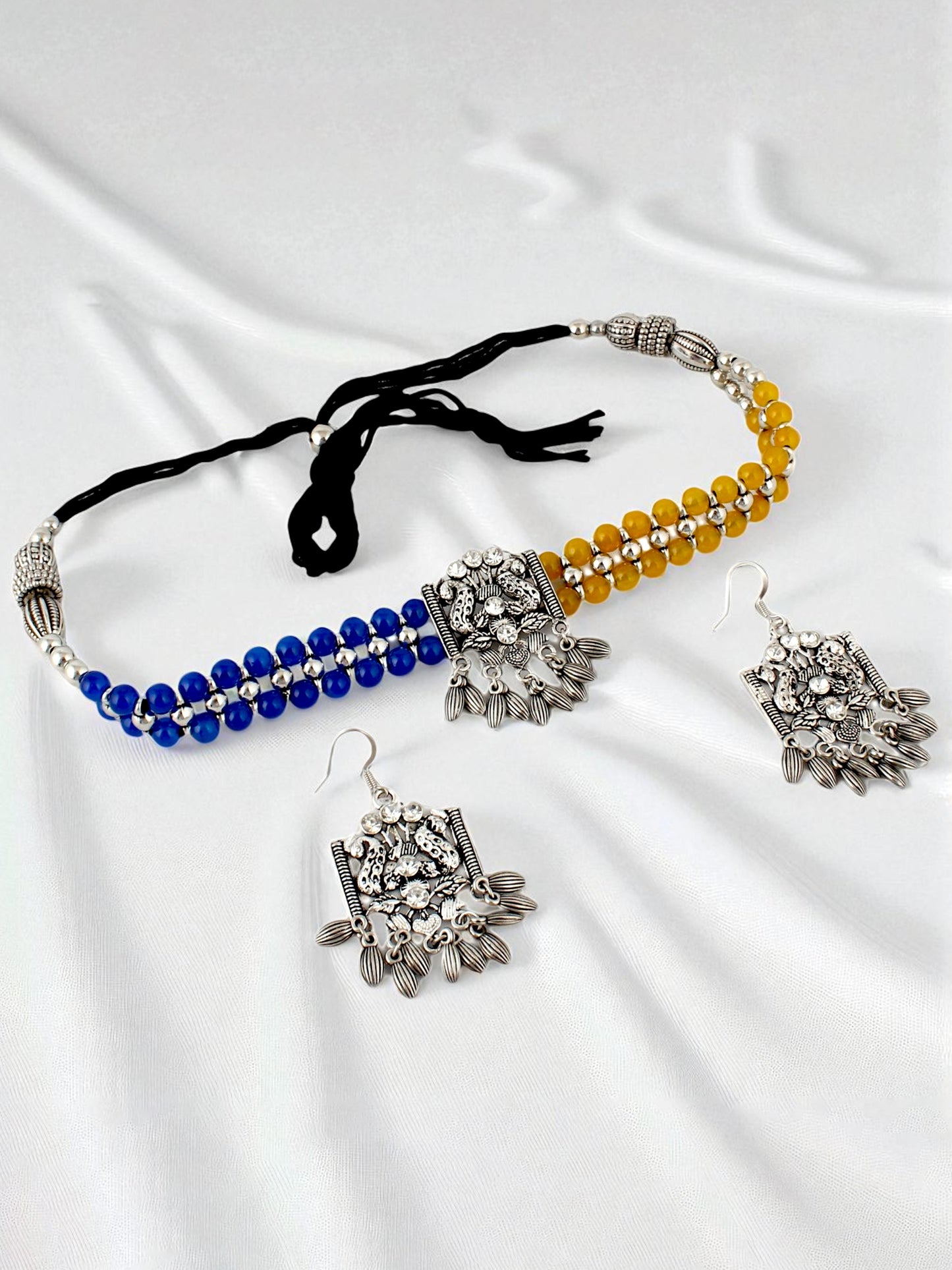 Navratri, Dandiya Garba Festival Jewellery Beads Choker Necklace with Earring