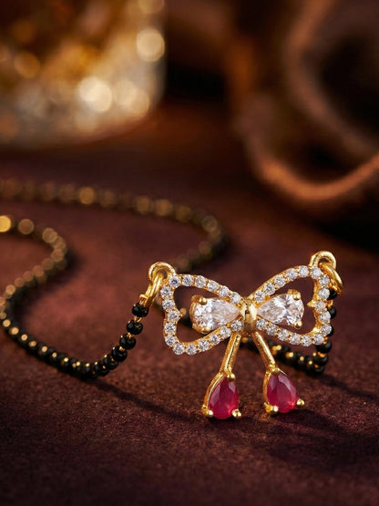 Lucky Jewellery AD Bow Mangalsutra for Women (315-S8MS-2192-R)