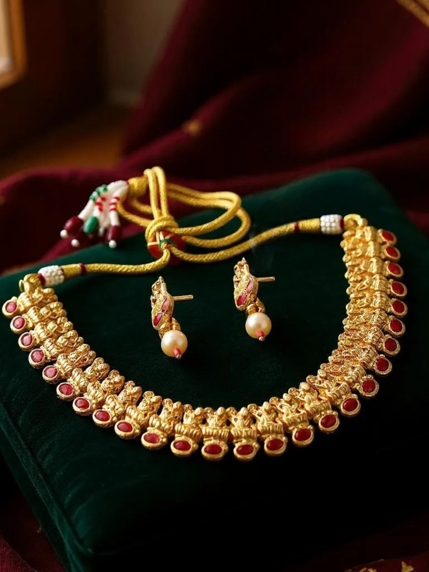 Traditional Temple Jewellery Goddess Lakshmi Design Necklace with Earrings