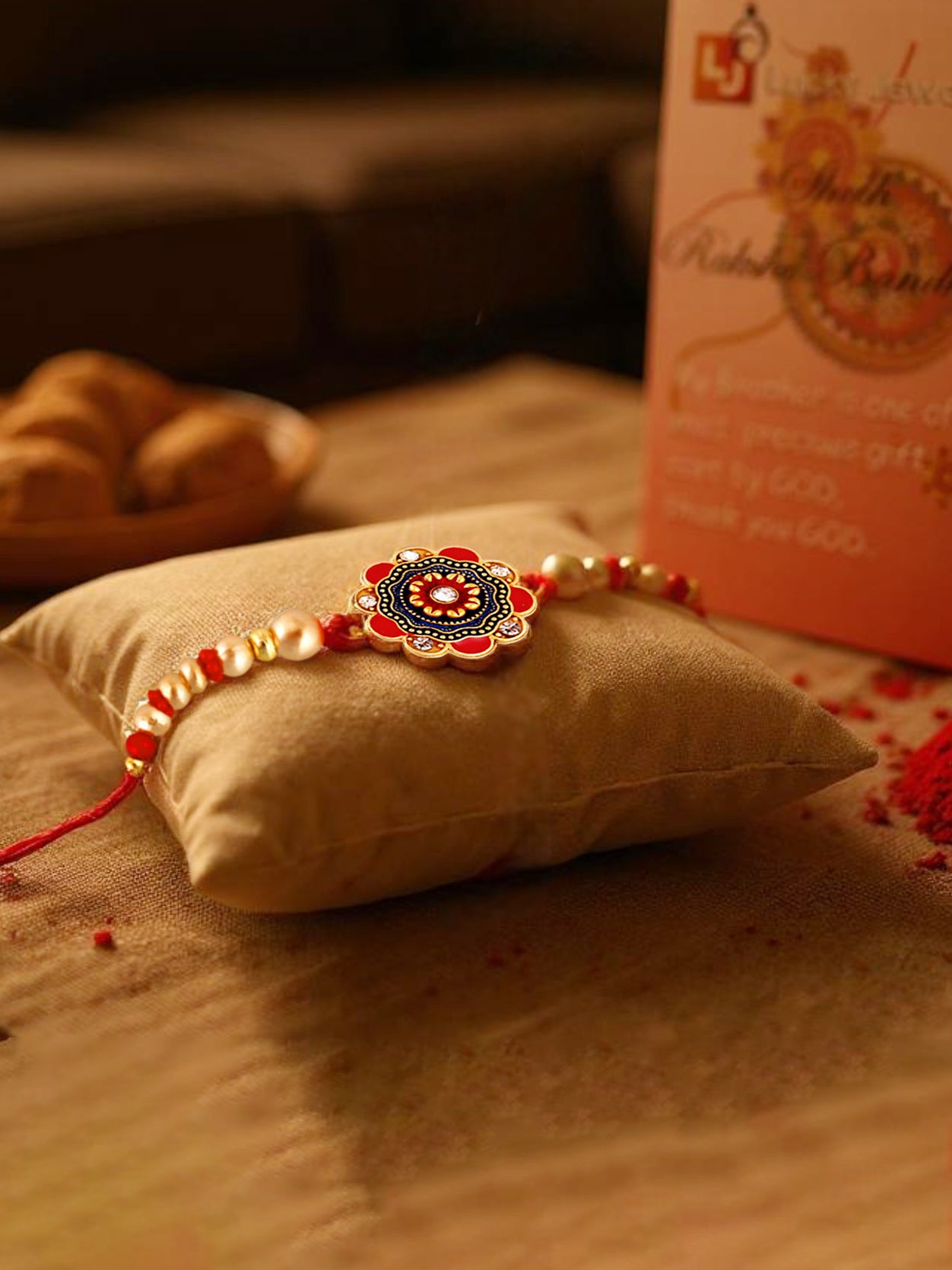 Gold Plated Meenakari Rakhi - Rakshabandhan Floral Rakhee for Brother/Bhaiya/Bhai/Bhabhi - Pack of 1