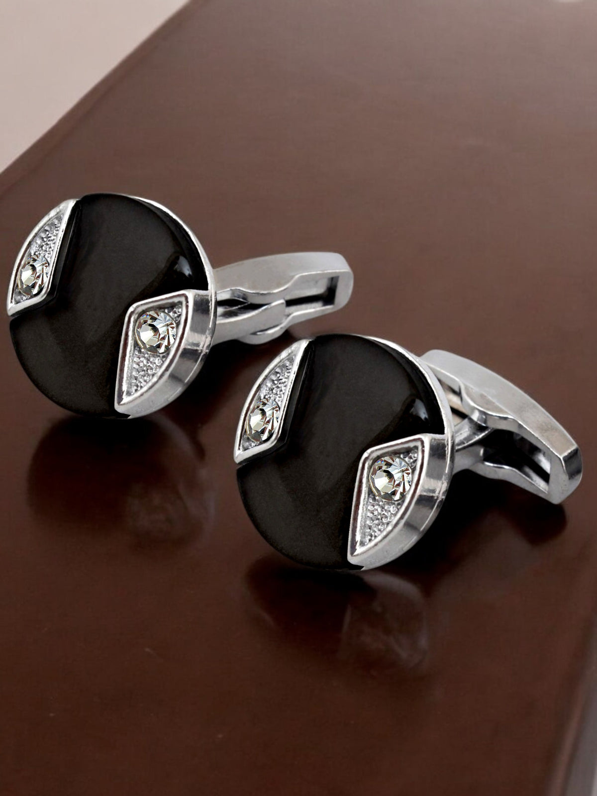LUCKY JEWELLERY Unique Men Jewelry | Silver Plated Black Enamel Sleeve Button Formal Cuff Button | Wedding Shirt Button, Suit, Blazer Cufflinks Pair Set | Valentine Gift For Men (300-CHC4-1008BL-S)