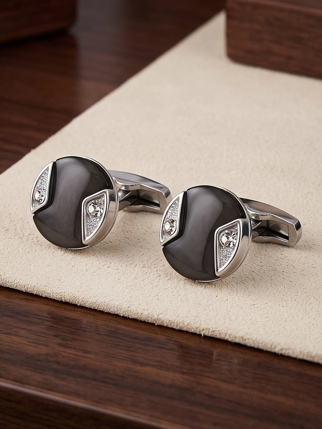 LUCKY JEWELLERY Unique Men Jewelry | Silver Plated Black Enamel Sleeve Button Formal Cuff Button | Wedding Shirt Button, Suit, Blazer Cufflinks Pair Set | Valentine Gift For Men (300-CHC4-1008BL-S)