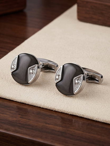 LUCKY JEWELLERY Unique Men Jewelry | Silver Plated Black Enamel Sleeve Button Formal Cuff Button | Wedding Shirt Button, Suit, Blazer Cufflinks Pair Set | Valentine Gift For Men (300-CHC4-1008BL-S)