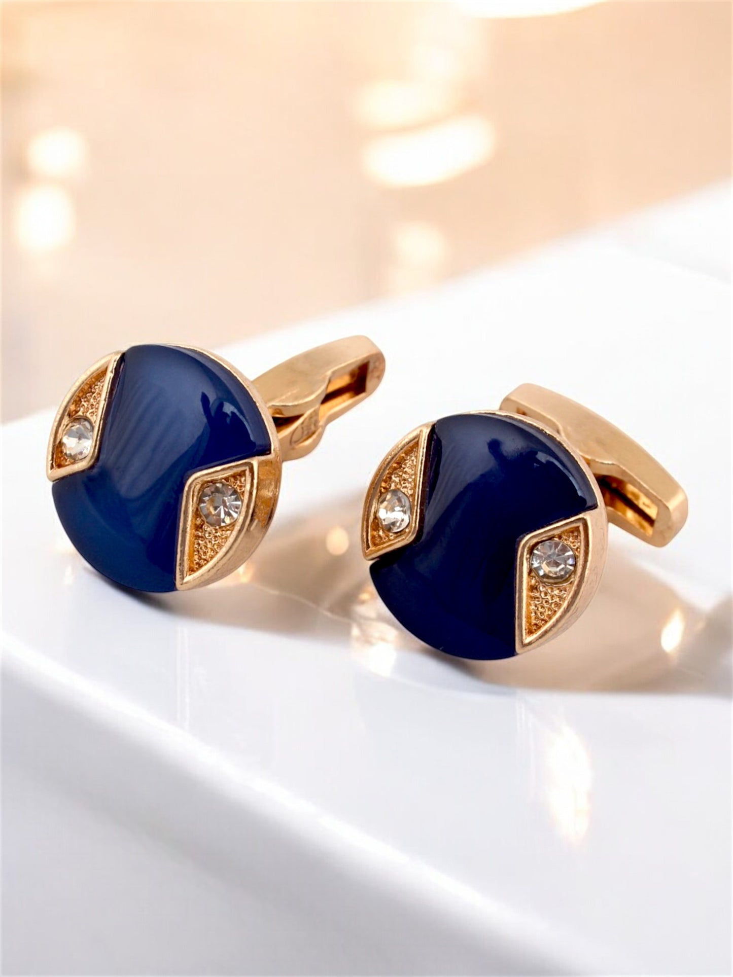 LUCKY JEWELLERY Unique Men Jewelry | 18k Gold Plated Blue Enamel Sleeve Button Formal Cuff Button | Wedding Shirt Button, Suit, Blazer Cufflinks Pair Set | Valentine Gift For Men (300-CHC4-1008B-B)