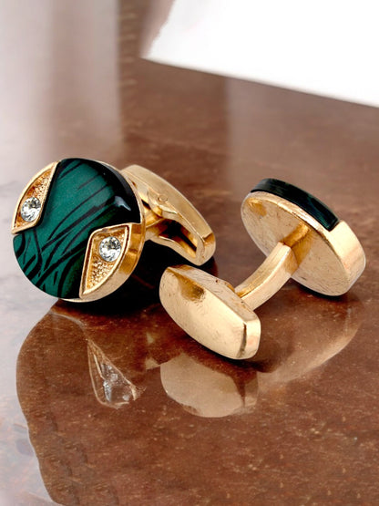 LUCKY JEWELLERY Unique Men Jewelry | 18k Gold Plated Green Enamel Sleeve Button Formal Cufflinks | Wedding Shirt Button, Suit, Blazer Cufflinks Pair Set | Valentine Gift For Men
