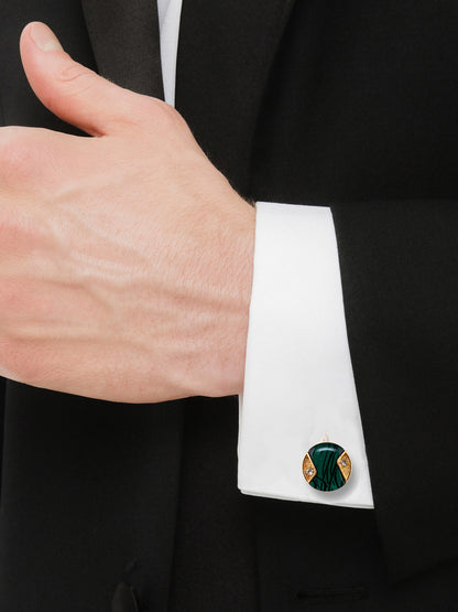 LUCKY JEWELLERY Unique Men Jewelry | 18k Gold Plated Green Enamel Sleeve Button Formal Cufflinks | Wedding Shirt Button, Suit, Blazer Cufflinks Pair Set | Valentine Gift For Men