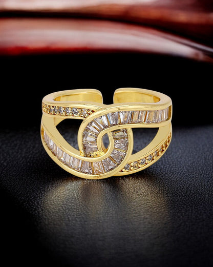 18K Gold-Plated Adjustable Finger Rings | Trendy Twisted Stackable Statement Ring with Stones (300-CHFA-1053)