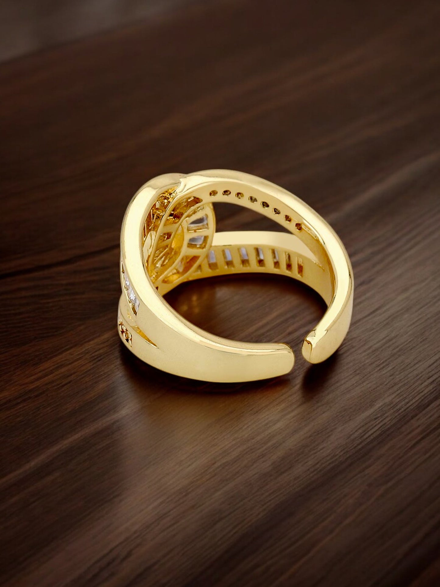 18K Gold-Plated Adjustable Finger Rings | Trendy Twisted Stackable Statement Ring with Stones (300-CHFA-1053)