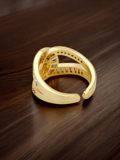 18K Gold-Plated Adjustable Finger Rings | Trendy Twisted Stackable Statement Ring with Stones (300-CHFA-1053)