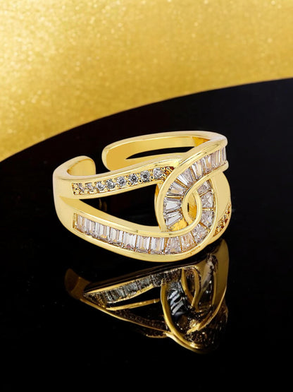 18K Gold-Plated Adjustable Finger Rings | Trendy Twisted Stackable Statement Ring with Stones (300-CHFA-1053)