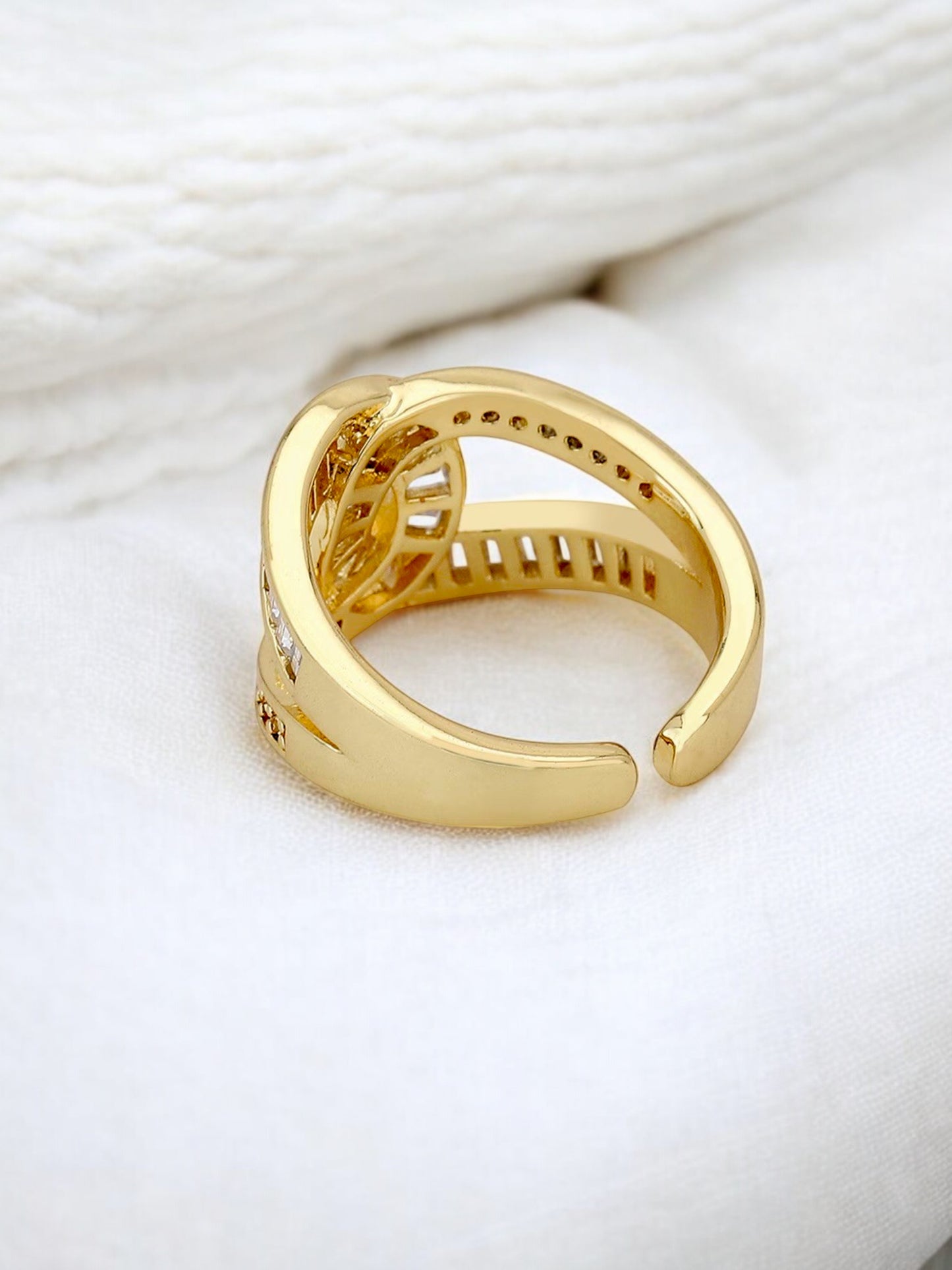 18K Gold-Plated Adjustable Finger Rings | Trendy Twisted Stackable Statement Ring with Stones (300-CHFA-1053)