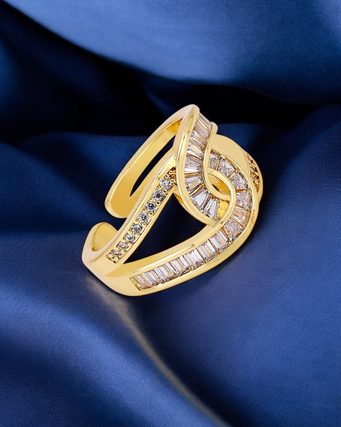 18K Gold-Plated Adjustable Finger Rings | Trendy Twisted Stackable Statement Ring with Stones (300-CHFA-1053)