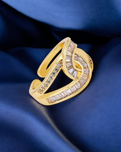 18K Gold-Plated Adjustable Finger Rings | Trendy Twisted Stackable Statement Ring with Stones (300-CHFA-1053)