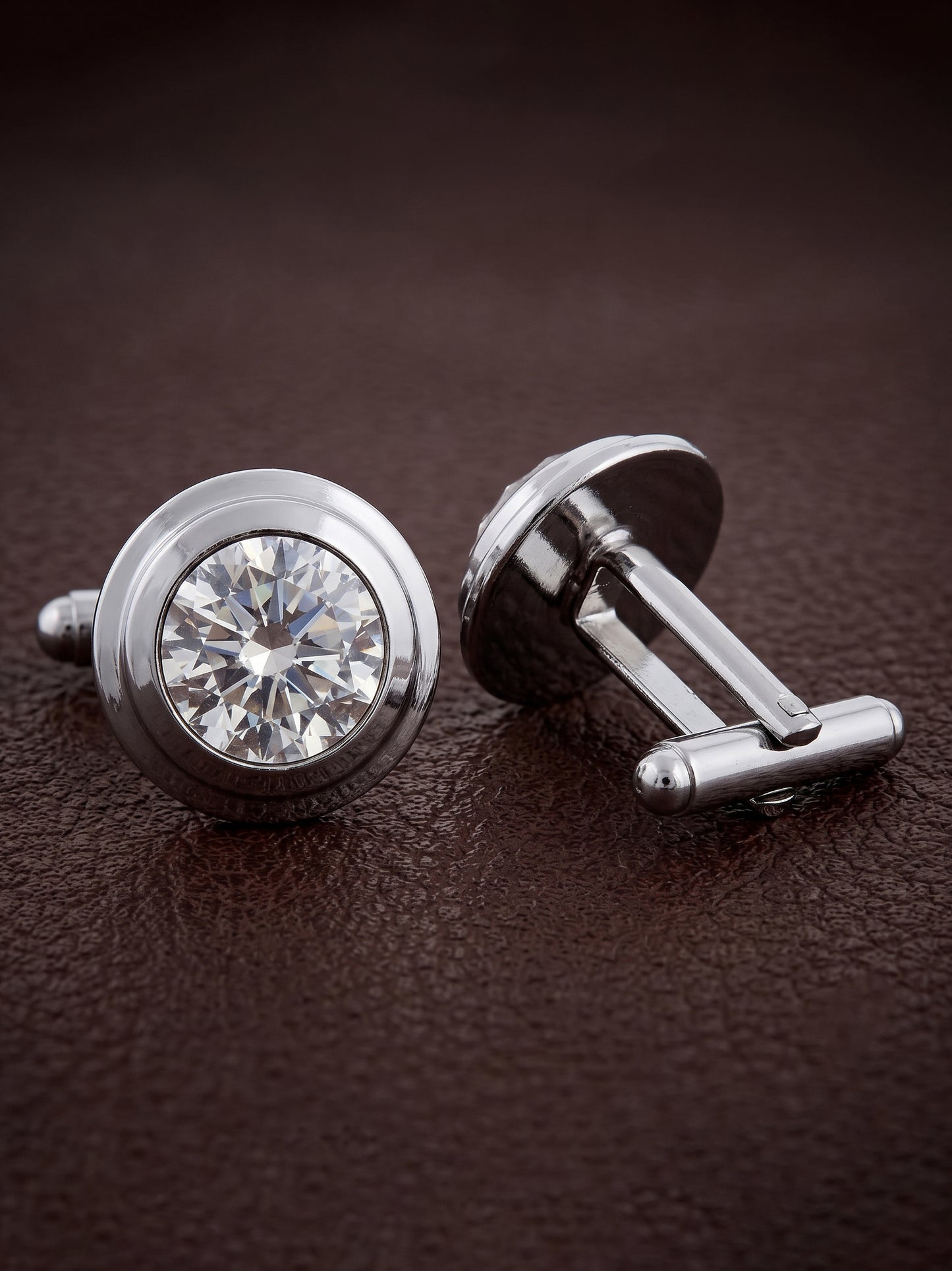 Lucky Jewellery Unique Men Jewelry White Stone Gold Plated Sleeve Button Formal Cuff Button Wedding Shirt Button, Suit, Blazer Cufflinks with Matching Tie Pin Gift Set for Men (307-M4C5-CR10MMT-W-S)