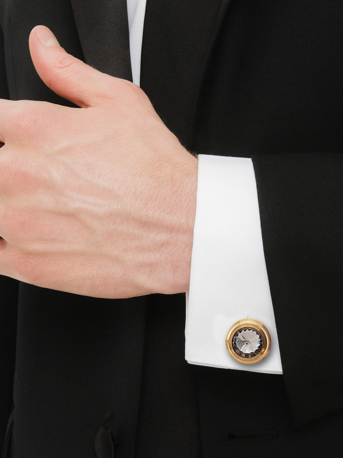 Lucky Jewellery Unique Men Jewelry White Stone Gold Plated Sleeve Button Formal Cuff Button Wedding Shirt Button, Suit, Blazer Cufflinks with Matching Tie Pin Gift Set for Men (307-M4C5-CR10MMT-W)