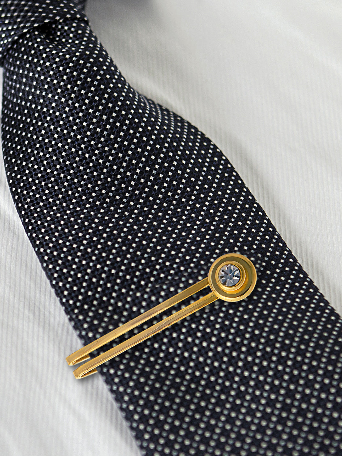 Lucky Jewellery Unique Men Jewelry White Color Stone Gold Plated Sleeve Button Formal Cuff Button Wedding Shirt Button, Suit, Blazer Cufflinks with Matching Tie Pin Gift Set For Men (307-M4C5-DSM24-W)