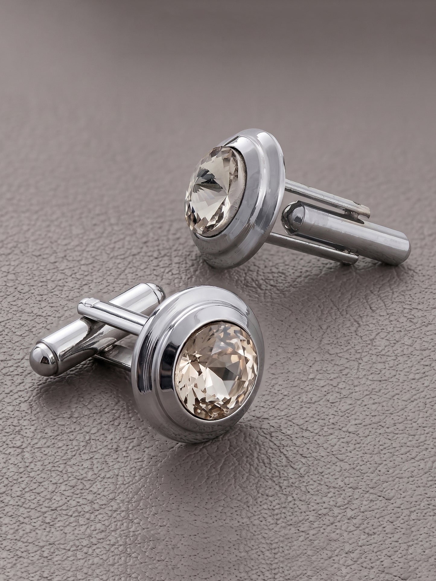 Lucky Jewellery Unique Men Jewelry White Color Stone Silver Plated Sleeve Button Formal Cuff Button Wedding Shirt Button, Suit, Blazer Cufflinks Pair Gift Set for Men (307-M4C54-CR10MMT-W-S)