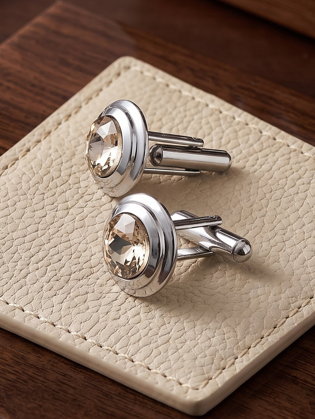 Lucky Jewellery Unique Men Jewelry White Color Stone Silver Plated Sleeve Button Formal Cuff Button Wedding Shirt Button, Suit, Blazer Cufflinks Pair Gift Set for Men (307-M4C54-CR10MMT-W-S)