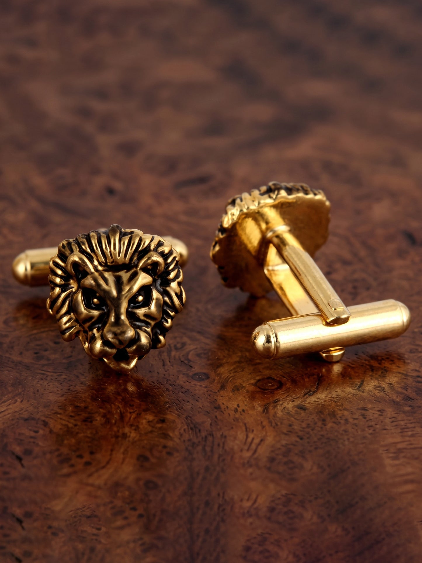Lucky Jewellery Unique Men Jewelry Lion Design Antique Gold Plated Sleeve Button Formal Cuff Button Wedding Shirt Button, Suit, Blazer Cufflinks Pair Gift Set for Men (317-M4C54-A5657Q)