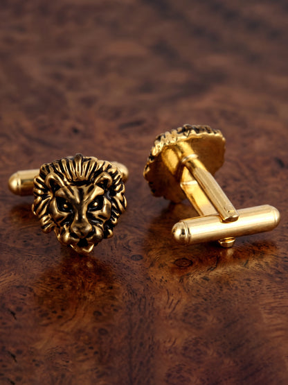 Lucky Jewellery Unique Men Jewelry Lion Design Antique Gold Plated Sleeve Button Formal Cuff Button Wedding Shirt Button, Suit, Blazer Cufflinks Pair Gift Set for Men (317-M4C54-A5657Q)