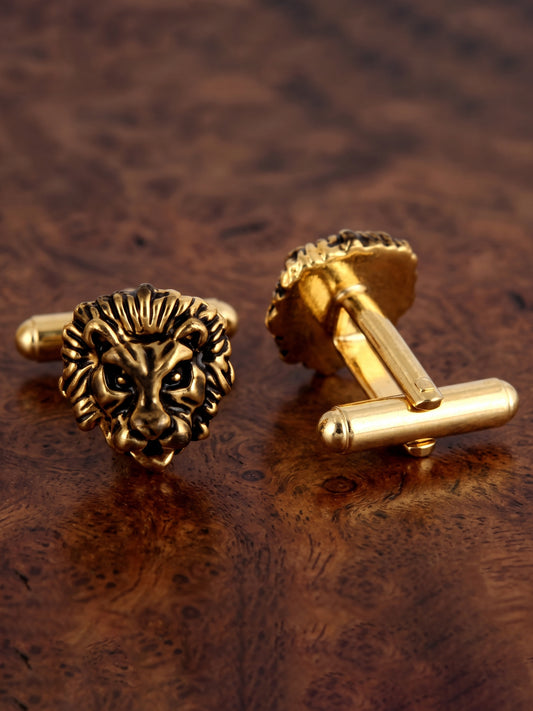 Lucky Jewellery Unique Men Jewelry Lion Design Antique Gold Plated Sleeve Button Formal Cuff Button Wedding Shirt Button, Suit, Blazer Cufflinks Pair Gift Set for Men (317-M4C54-A5657Q)