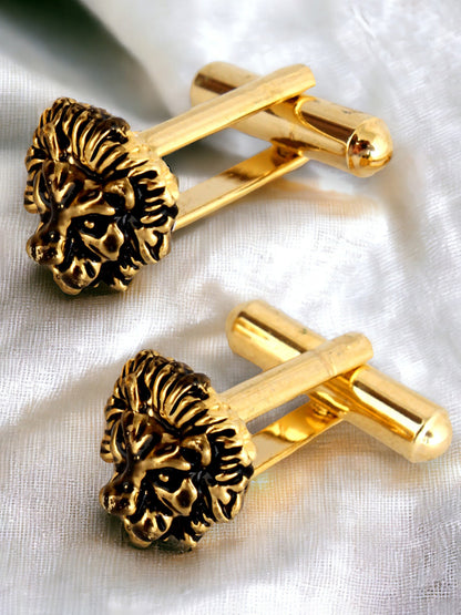 Lucky Jewellery Unique Men Jewelry Lion Design Antique Gold Plated Sleeve Button Formal Cuff Button Wedding Shirt Button, Suit, Blazer Cufflinks Pair Gift Set for Men (317-M4C54-A5657Q)