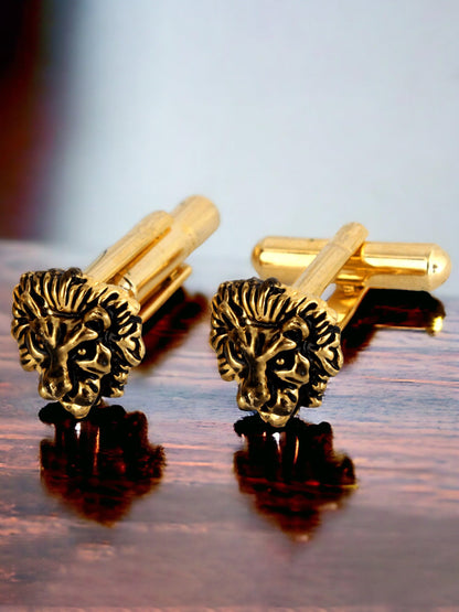 Lucky Jewellery Unique Men Jewelry Lion Design Antique Gold Plated Sleeve Button Formal Cuff Button Wedding Shirt Button, Suit, Blazer Cufflinks Pair Gift Set for Men (317-M4C54-A5657Q)