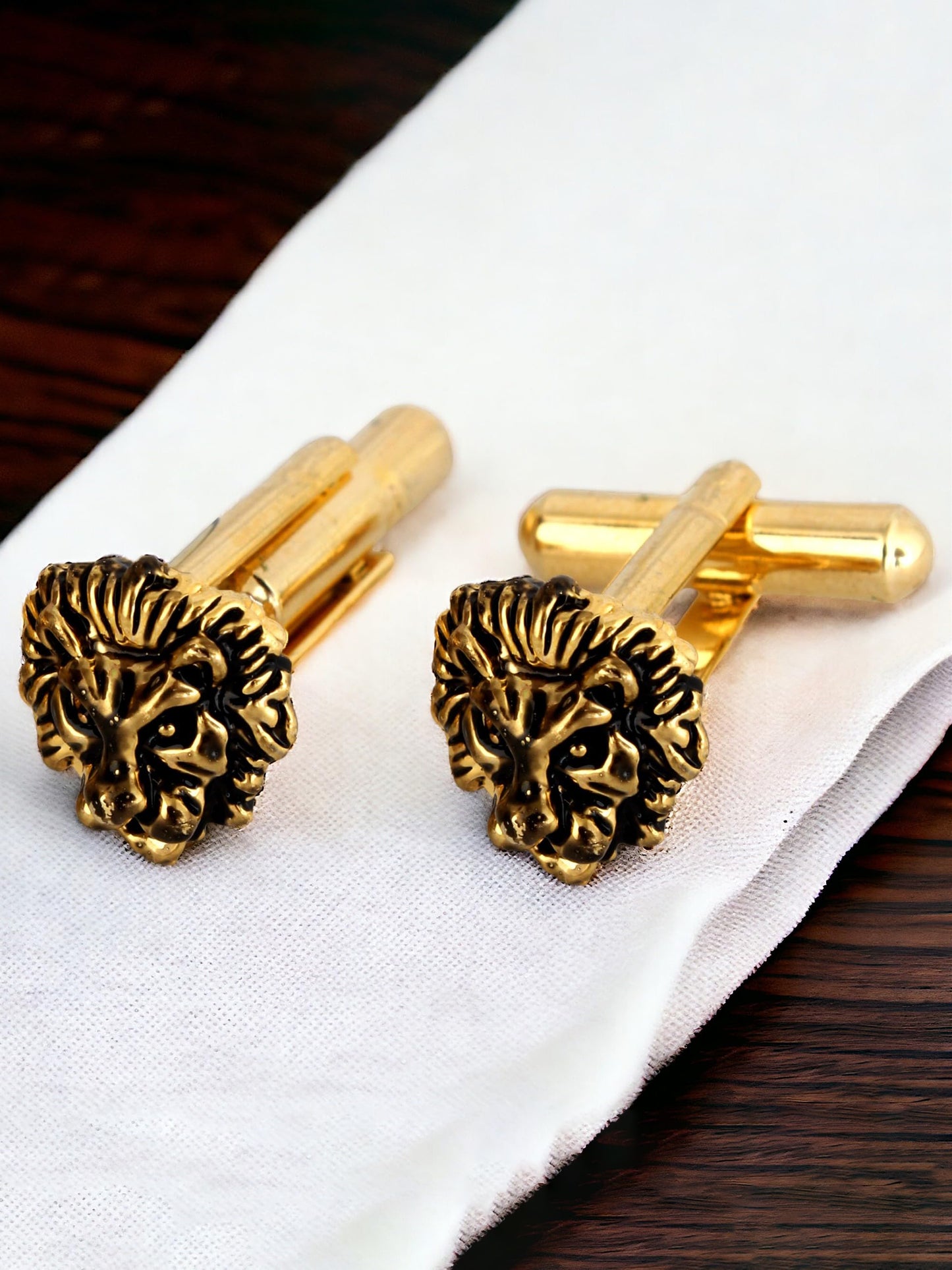 Lucky Jewellery Unique Men Jewelry Lion Design Antique Gold Plated Sleeve Button Formal Cuff Button Wedding Shirt Button, Suit, Blazer Cufflinks Pair Gift Set for Men (317-M4C54-A5657Q)