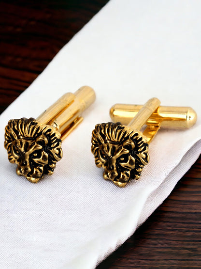 Lucky Jewellery Unique Men Jewelry Lion Design Antique Gold Plated Sleeve Button Formal Cuff Button Wedding Shirt Button, Suit, Blazer Cufflinks Pair Gift Set for Men (317-M4C54-A5657Q)