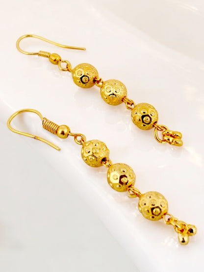 18K Gold-Plated Necklace with Earrings Double Line Tasseled Pendant Set (327-M7SG-2060)