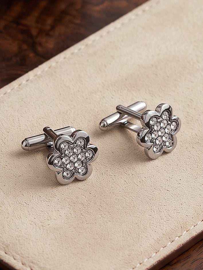Lucky Jewellery Unique Men Jewelry White Color Stone Silver Plated Sleeve Button Formal Cuff Button Wedding Shirt Button, Suit, Blazer Cufflinks Pair Gift Set for Men (330-M4C54-CRA5566-W-S)