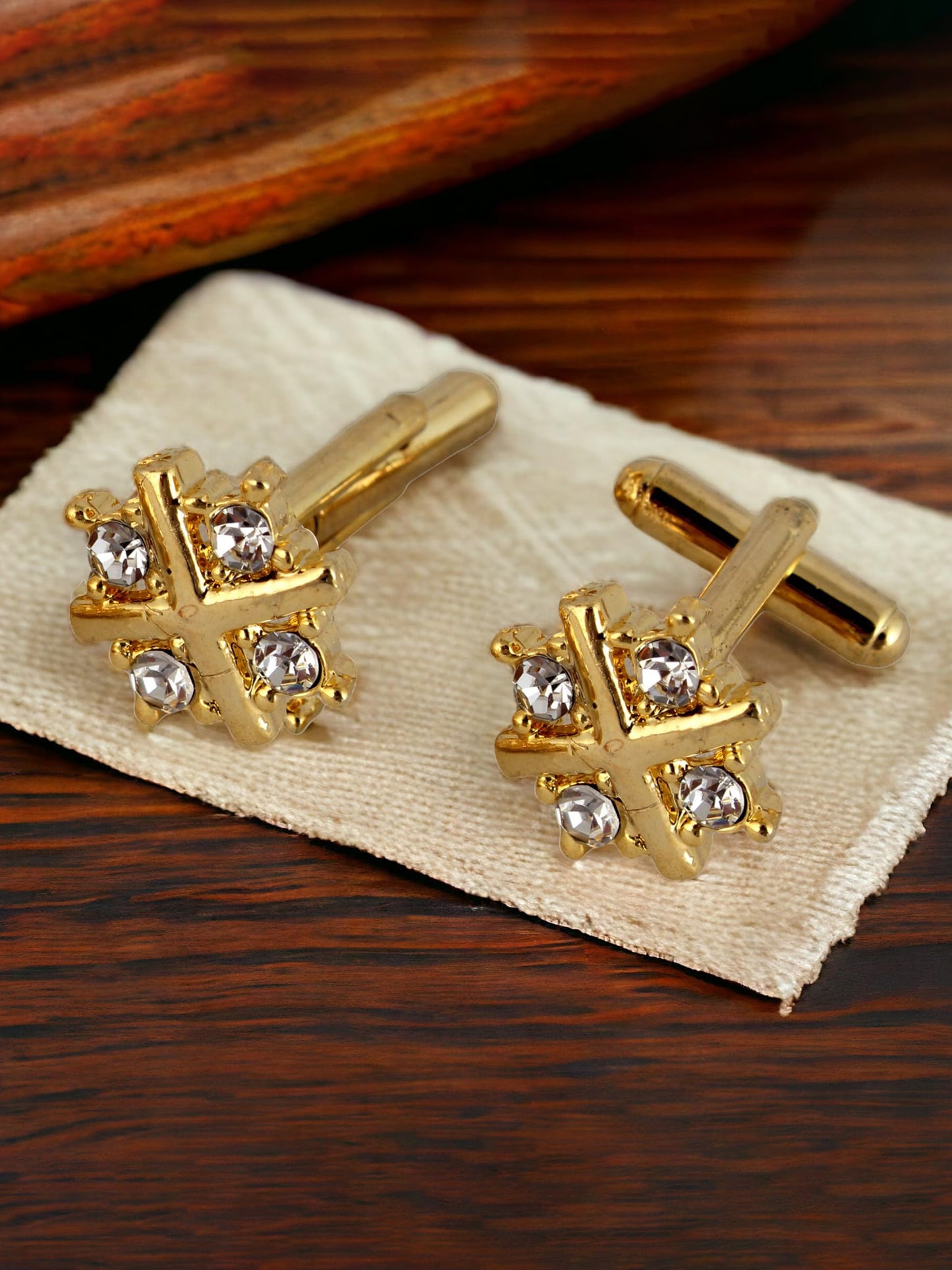 Lucky Jewellery Unique Men Jewelry White Color Stone Gold Plated Sleeve Button Formal Cuff Button Wedding Shirt Button, Suit, Blazer Cufflinks Pair Gift Set for Men (330-M4C54-A5208)