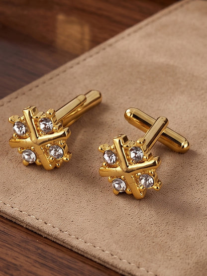 Lucky Jewellery Unique Men Jewelry White Color Stone Gold Plated Sleeve Button Formal Cuff Button Wedding Shirt Button, Suit, Blazer Cufflinks Pair Gift Set for Men (330-M4C54-A5208)