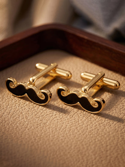 Lucky Jewellery Unique Men Jewelry Moustache Design Gold Plated Sleeve Button Formal Cuff Button Wedding Shirt Button, Suit, Blazer Cufflinks Pair Gift Set for Men (330-M4C54-A5385)