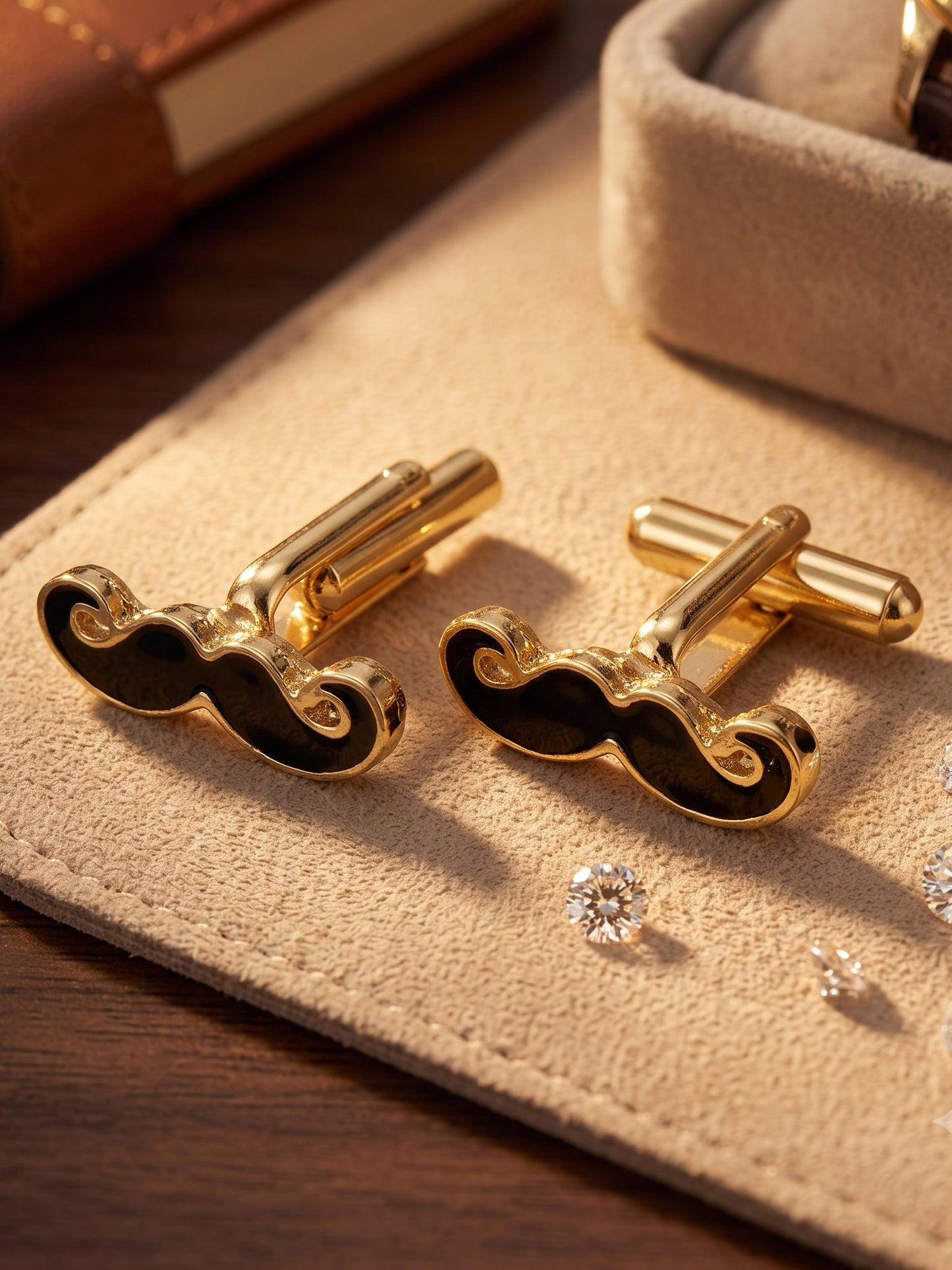 Lucky Jewellery Unique Men Jewelry Moustache Design Gold Plated Sleeve Button Formal Cuff Button Wedding Shirt Button, Suit, Blazer Cufflinks Pair Gift Set for Men (330-M4C54-A5385)