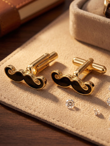 Lucky Jewellery Unique Men Jewelry Moustache Design Gold Plated Sleeve Button Formal Cuff Button Wedding Shirt Button, Suit, Blazer Cufflinks Pair Gift Set for Men (330-M4C54-A5385)