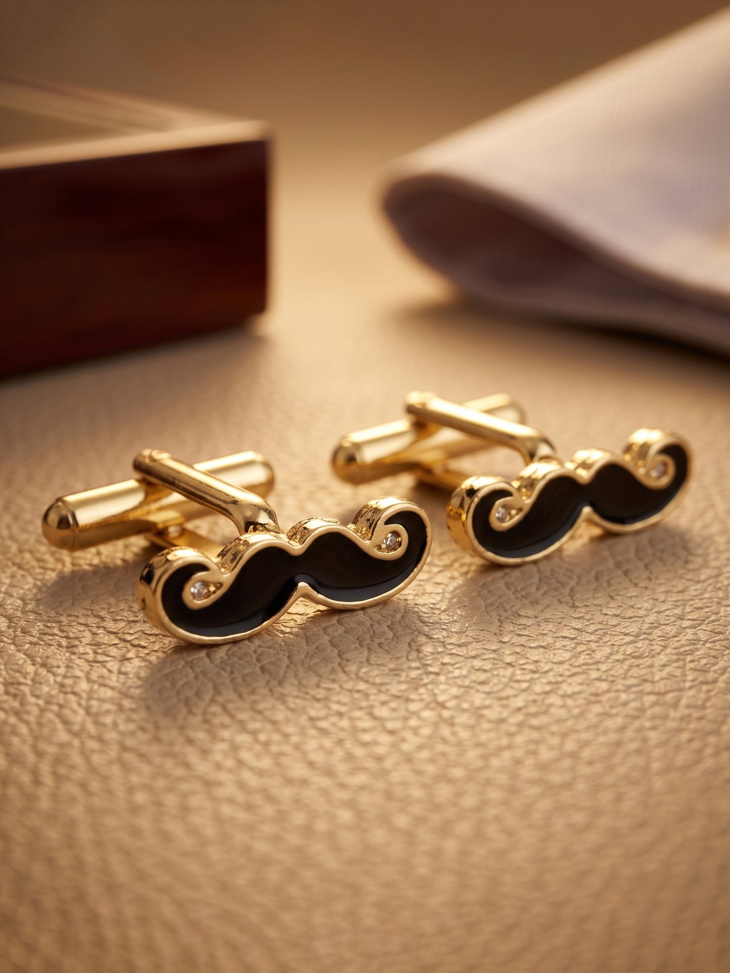 Lucky Jewellery Unique Men Jewelry Moustache Design Gold Plated Sleeve Button Formal Cuff Button Wedding Shirt Button, Suit, Blazer Cufflinks Pair Gift Set for Men (330-M4C54-A5385)