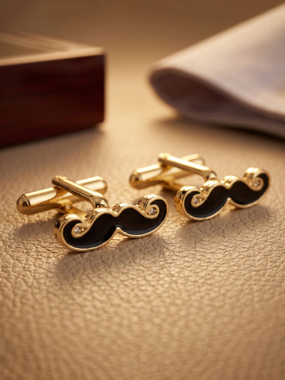 Lucky Jewellery Unique Men Jewelry Moustache Design Gold Plated Sleeve Button Formal Cuff Button Wedding Shirt Button, Suit, Blazer Cufflinks Pair Gift Set for Men (330-M4C54-A5385)
