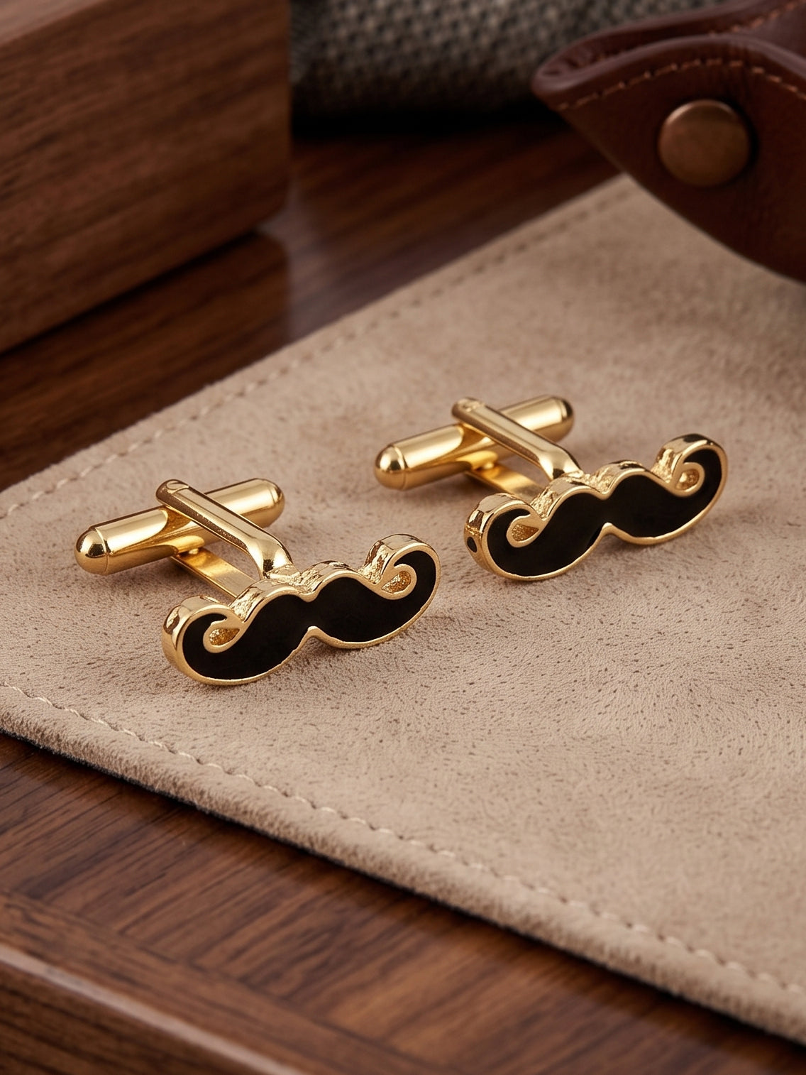 Lucky Jewellery Unique Men Jewelry Moustache Design Gold Plated Sleeve Button Formal Cuff Button Wedding Shirt Button, Suit, Blazer Cufflinks Pair Gift Set for Men (330-M4C54-A5385)