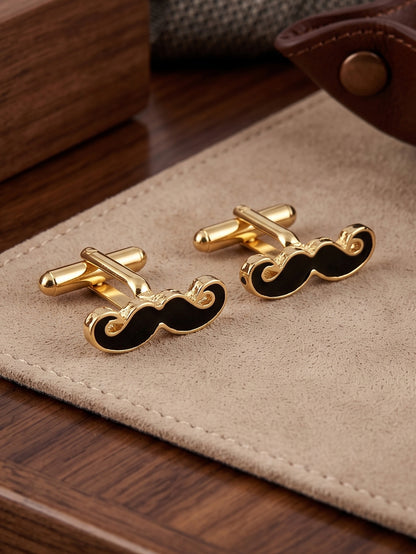 Lucky Jewellery Unique Men Jewelry Moustache Design Gold Plated Sleeve Button Formal Cuff Button Wedding Shirt Button, Suit, Blazer Cufflinks Pair Gift Set for Men (330-M4C54-A5385)