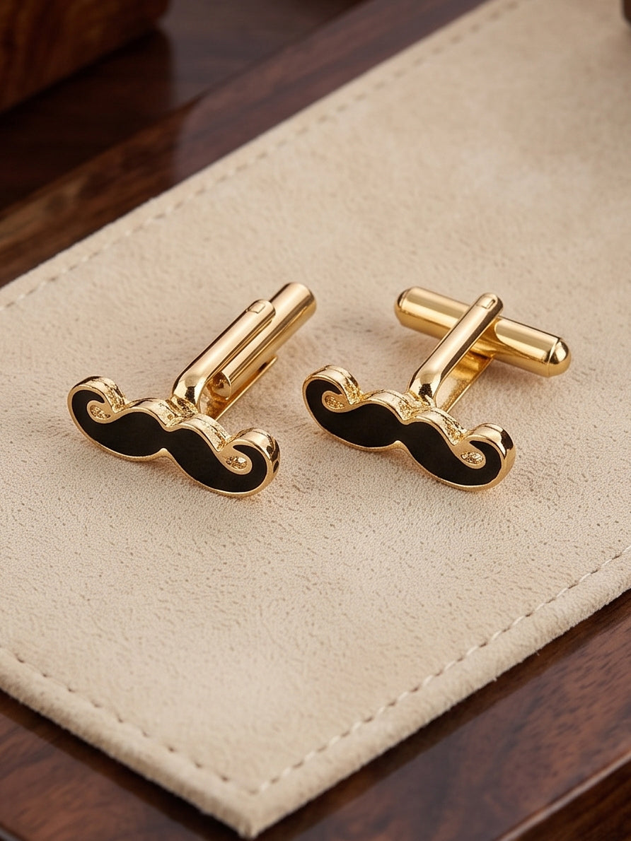Lucky Jewellery Unique Men Jewelry Moustache Design Gold Plated Sleeve Button Formal Cuff Button Wedding Shirt Button, Suit, Blazer Cufflinks Pair Gift Set for Men (330-M4C54-A5385)