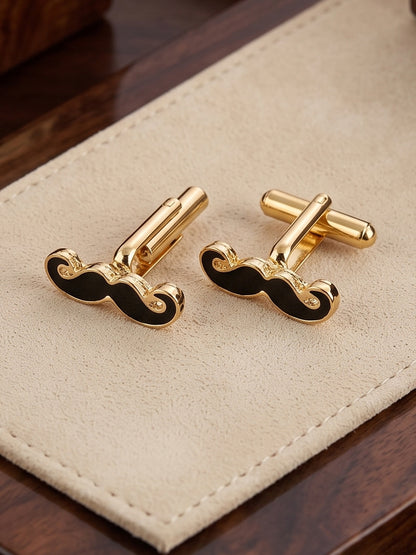 Lucky Jewellery Unique Men Jewelry Moustache Design Gold Plated Sleeve Button Formal Cuff Button Wedding Shirt Button, Suit, Blazer Cufflinks Pair Gift Set for Men (330-M4C54-A5385)