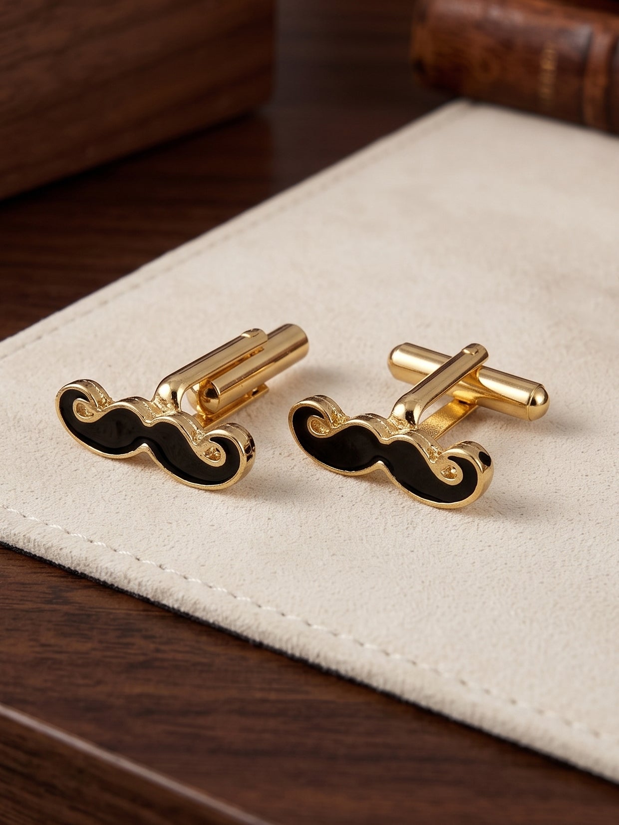 Lucky Jewellery Unique Men Jewelry Moustache Design Gold Plated Sleeve Button Formal Cuff Button Wedding Shirt Button, Suit, Blazer Cufflinks Pair Gift Set for Men (330-M4C54-A5385)