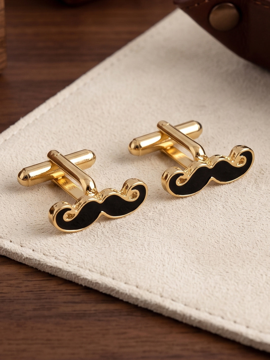 Lucky Jewellery Unique Men Jewelry Moustache Design Gold Plated Sleeve Button Formal Cuff Button Wedding Shirt Button, Suit, Blazer Cufflinks Pair Gift Set for Men (330-M4C54-A5385)