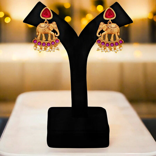 Trendy Celebrity Inspired Earring For Girls & Women | Oxidised Gold Elephant Design Earing Set