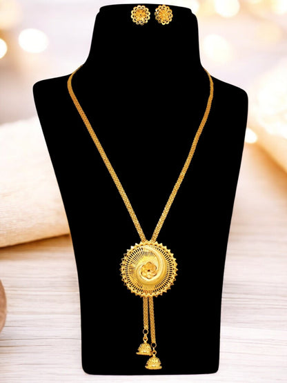 18K Gold-Plated Necklace with Earrings Long Pendant Set (347-M7SG-2042)