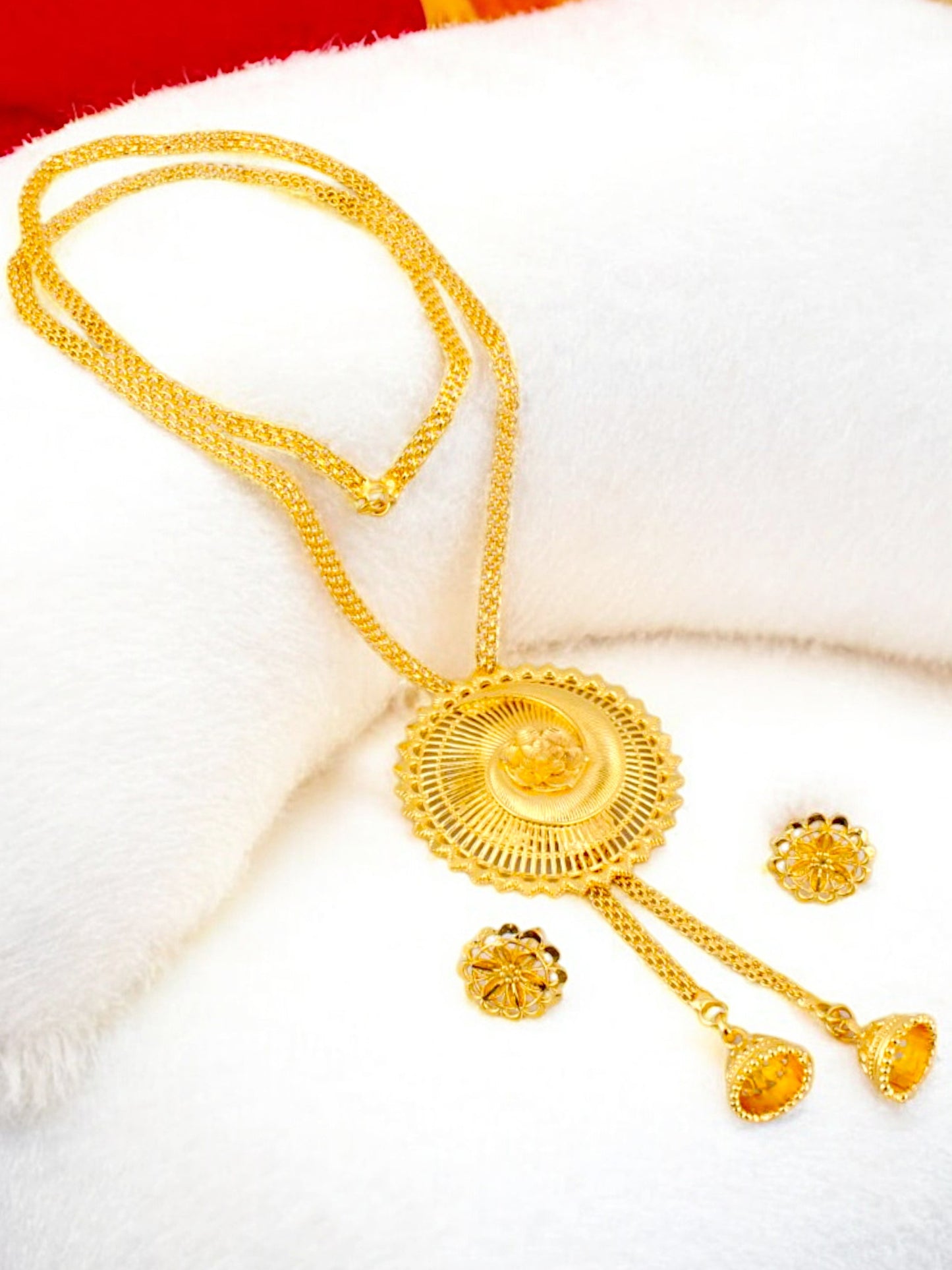 18K Gold-Plated Necklace with Earrings Long Pendant Set (347-M7SG-2042)