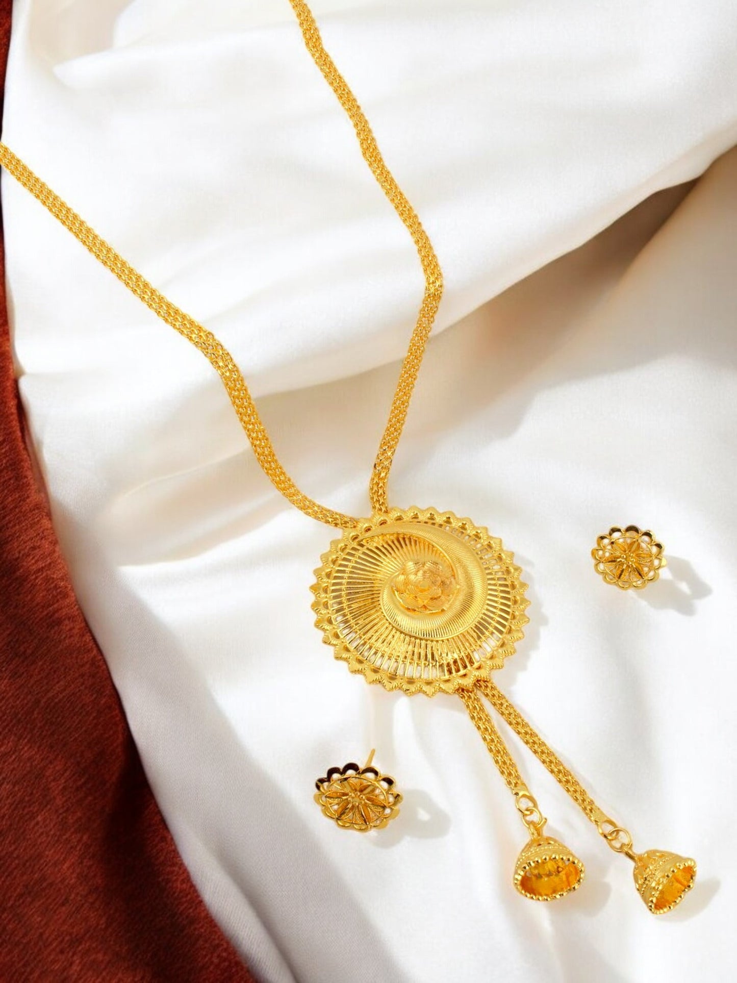 18K Gold-Plated Necklace with Earrings Long Pendant Set (347-M7SG-2042)