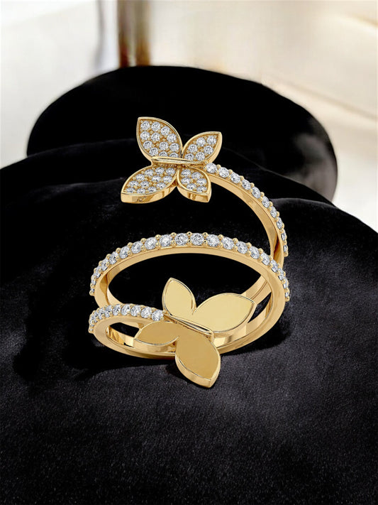 18K Gold-Plated Adjustable Finger Rings | Elegant Stackable Ring with Studded Stones (350-CHFA-1047)